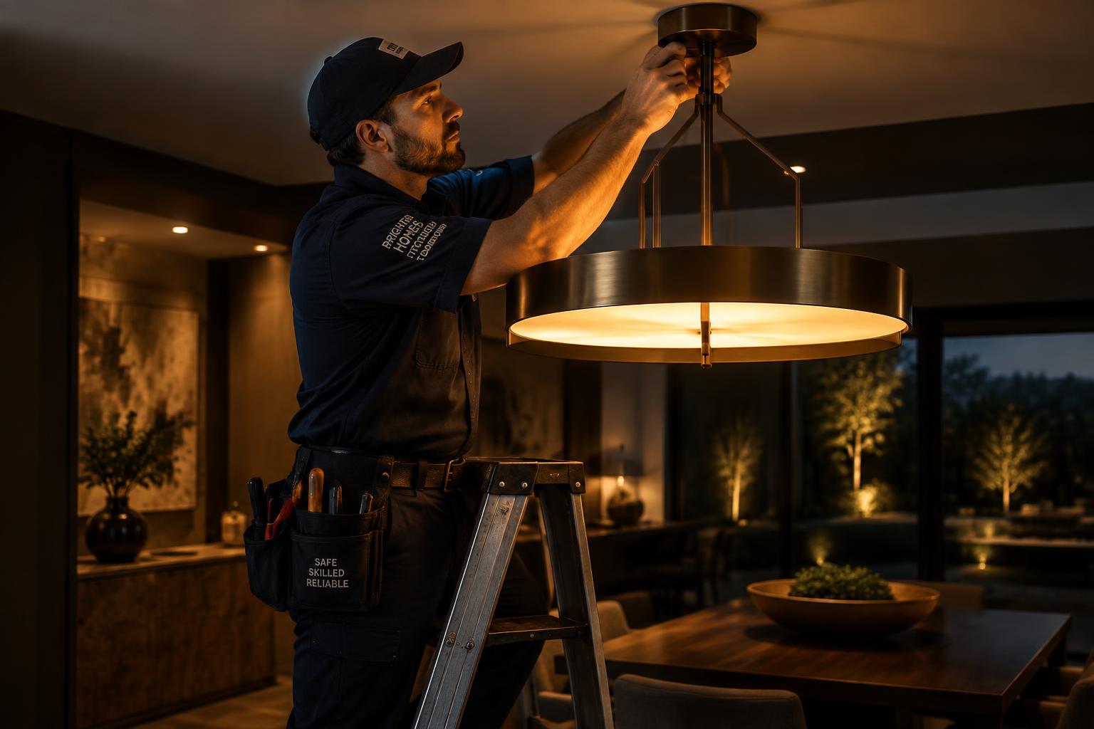 Electrician installing a modern light fixture